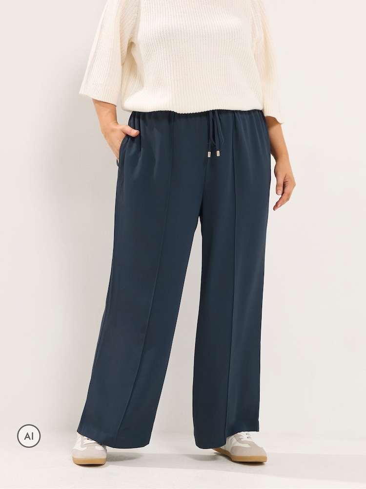 Yours Curve Blue Wide Leg Trousers - Image 1 of 6
