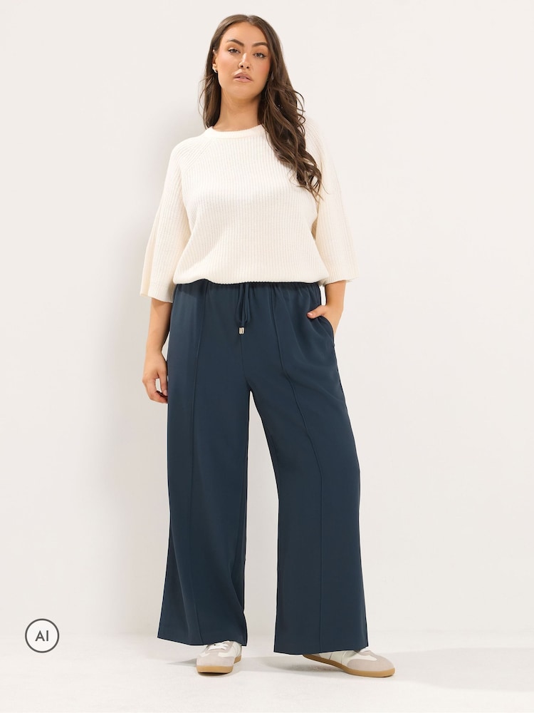 Yours Curve Blue Wide Leg Trousers - Image 2 of 6
