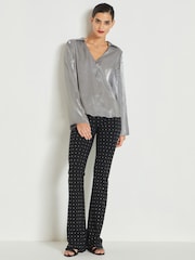 Silver Metallic V-Neck Long Sleeve Blouse - Image 2 of 7