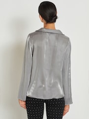 Silver Metallic V-Neck Long Sleeve Blouse - Image 4 of 7
