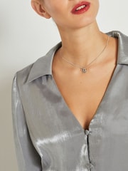 Silver Metallic V-Neck Long Sleeve Blouse - Image 5 of 7