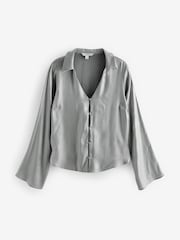 Silver Metallic V-Neck Long Sleeve Blouse - Image 6 of 7