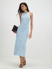 River Island Blue Sleeveless 3D Flower Midi Dress - Image 1 of 4