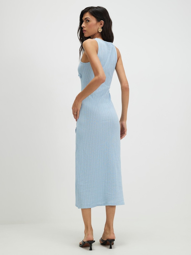 River Island Blue Sleeveless 3D Flower Midi Dress - Image 2 of 4 River Island Blue Sleeveless 3D Flower Midi Dress - Image 2 of 4