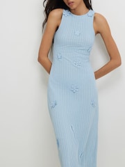 River Island Blue Sleeveless 3D Flower Midi Dress - Image 3 of 4