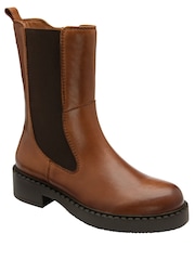 Ravel Dark Brown Leather High Cut Gusset Chelsea Boots - Image 1 of 4