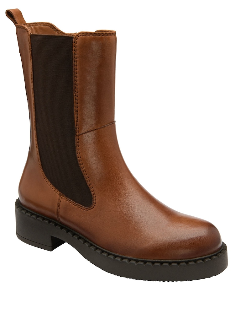 Ravel Dark Brown Leather High Cut Gusset Chelsea Boots - Image 1 of 4 Ravel Dark Brown Leather High Cut Gusset Chelsea Boots - Image 1 of 4