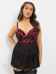 Yours Curve Black Lace Babydoll Basques - Image 1 of 6