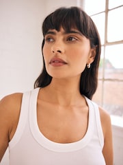 White Premium Ribbed Scoop Tank Vest Sleeveless Top - Image 4 of 4