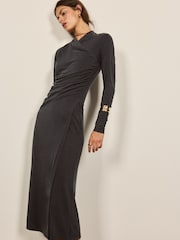 BHOEM Grey Modal Blend Wrap Drape Longsleeve Midi Dress - Image 1 of 5