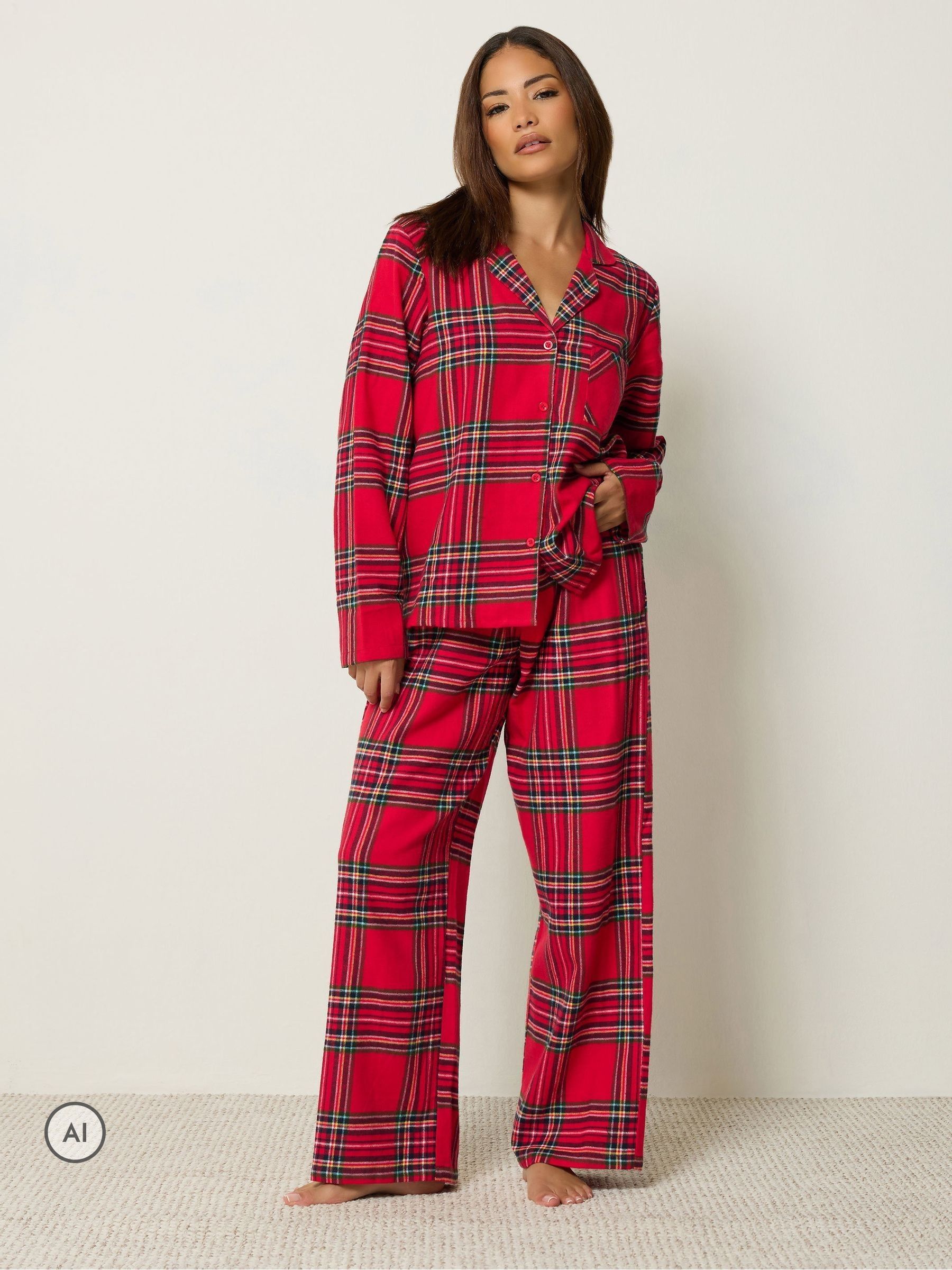 Pixiegirl Women's Red Petite Check Long Sleeve Pyjama Set In | Size: 16-18 - Image 2