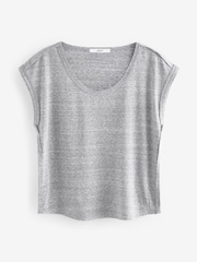 Grey Wide Neck Cap Sleeve Slub T-Shirt - Image 6 of 7