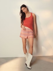 Red Premium Ribbed Scoop Tank Vest Sleeveless Top - Image 2 of 6
