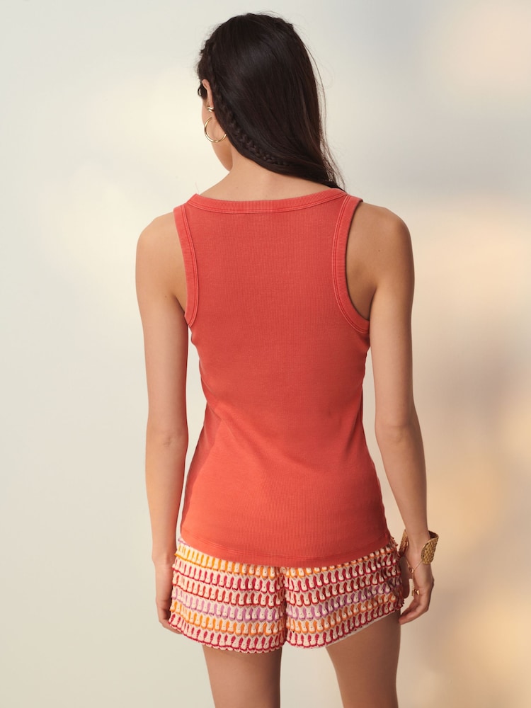 Red Premium Ribbed Scoop Tank Vest Sleeveless Top - Image 3 of 6