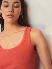 Red Premium Ribbed Scoop Tank Vest Sleeveless Top - Image 4 of 6