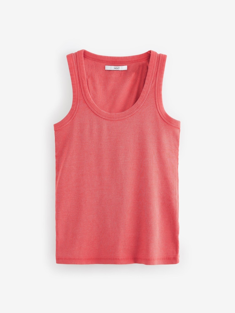 Red Premium Ribbed Scoop Tank Vest Sleeveless Top - Image 5 of 6