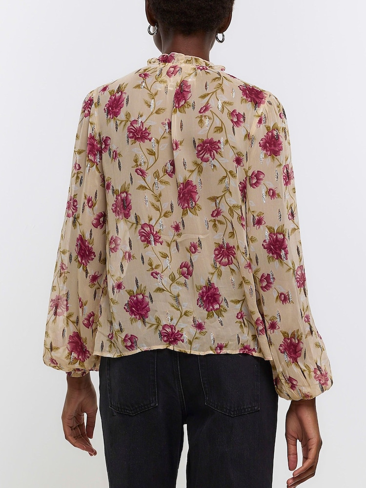 River Island Brown Printed Ruffle Blouse - Image 2 of 4