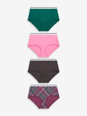 Pink/Purple Check Midi Cotton Rich Logo Knickers 4 Pack - Image 1 of 8