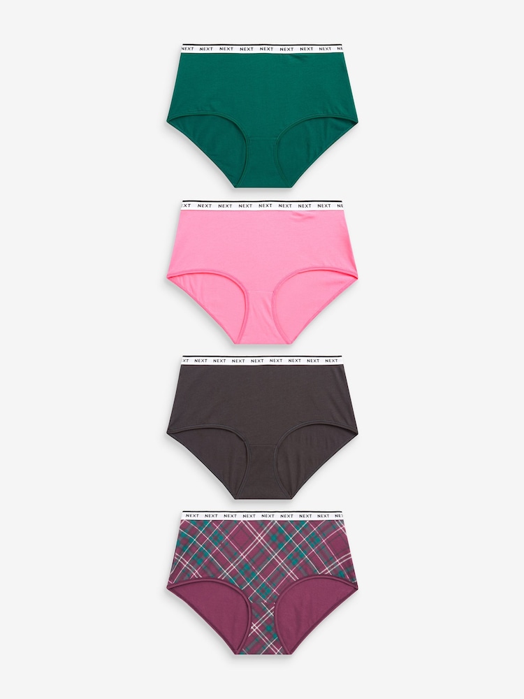 Pink/Purple Check Midi Cotton Rich Logo Knickers 4 Pack - Image 1 of 8