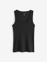 Black Premium Ribbed Scoop Tank Vest Sleeveless Top - Image 5 of 5