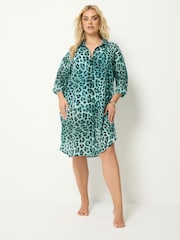 Yours Curve Blue Leopard Print Cover Up - Image 1 of 5