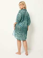 Yours Curve Blue Leopard Print Cover Up - Image 3 of 5