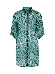 Yours Curve Blue Leopard Print Cover Up - Image 5 of 5