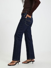 River Island Blue Petite High Rise Belted Stretch Straight Leg Jeans - Image 2 of 5