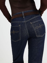 River Island Blue Petite High Rise Belted Stretch Straight Leg Jeans - Image 4 of 5