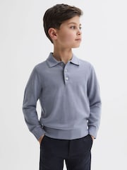 Reiss Porcelain Blue Trafford Junior Merino Wool Polo Shirt - Image 1 of 6