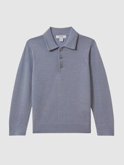 Reiss Porcelain Blue Trafford Junior Merino Wool Polo Shirt - Image 2 of 6