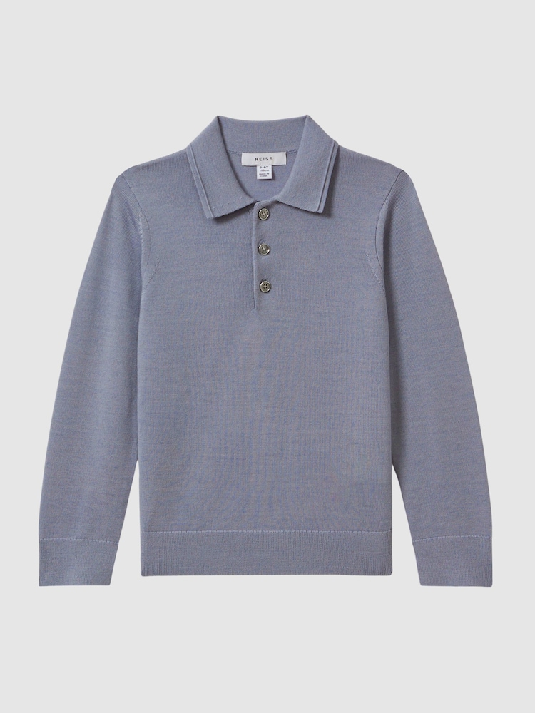Reiss Porcelain Blue Trafford Junior Merino Wool Polo Shirt - Image 2 of 6