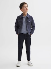 Reiss Porcelain Blue Trafford Junior Merino Wool Polo Shirt - Image 3 of 6