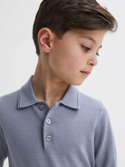Reiss Porcelain Blue Trafford Junior Merino Wool Polo Shirt - Image 4 of 6