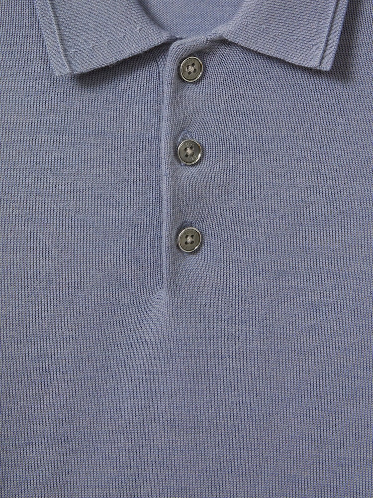 Reiss Porcelain Blue Trafford Junior Merino Wool Polo Shirt - Image 6 of 6