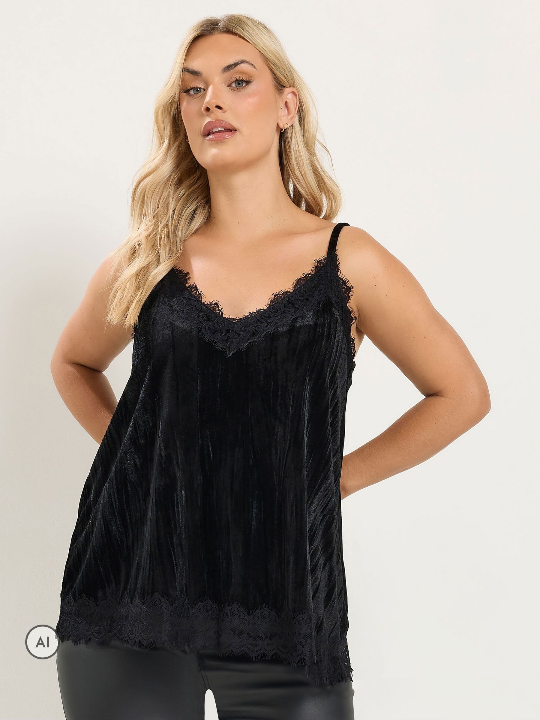 Yours Women's Black Velour Lace Vest Top In Size 30-32 - Image 2