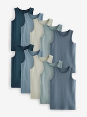 Tonal Blue 100% Cotton Vests 10 Pack (1.5-16yrs) - Image 1 of 8