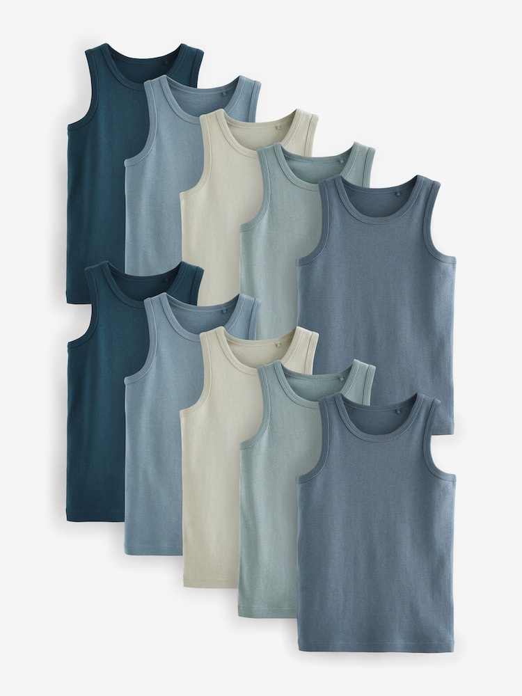 Tonal Blue 100% Cotton Vests 10 Pack (1.5-16yrs) - Image 1 of 8 Tonal Blue 100% Cotton Vests 10 Pack (1.5-16yrs) - Image 1 of 8