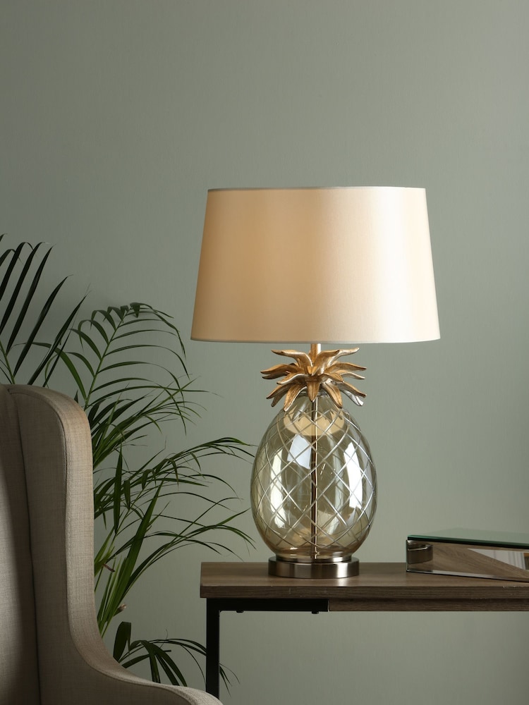 Laura Ashley Champagne Gold Pineapple Cut Glass Table Lamp with Shade - Image 1 of 5