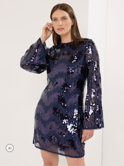 Star by Julien MacDonald Blue Chevron Sequin Tunic Dress - Image 1 of 6