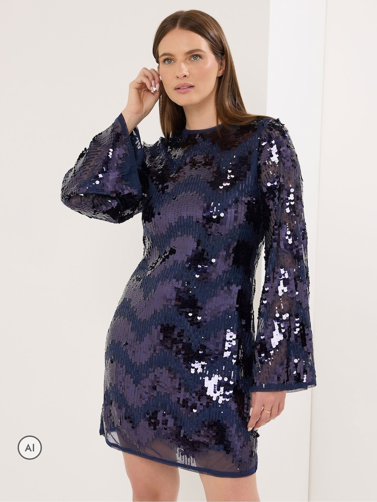Star by Julien MacDonald Blue Chevron Sequin Tunic Dress - Image 1 of 6