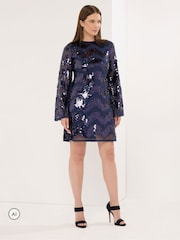 Star by Julien MacDonald Blue Chevron Sequin Tunic Dress - Image 2 of 6