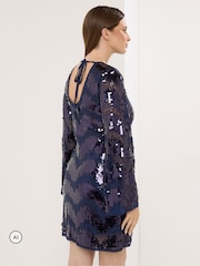 Star by Julien MacDonald Blue Chevron Sequin Tunic Dress - Image 3 of 6