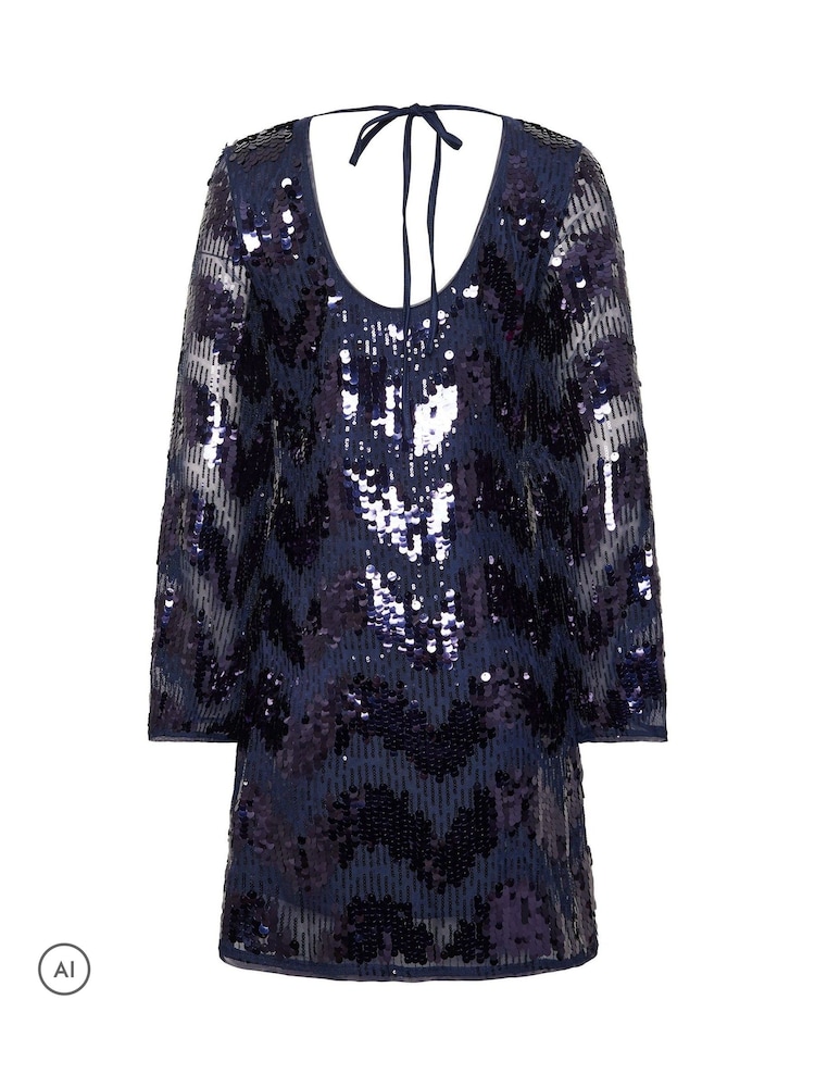 Star by Julien MacDonald Blue Chevron Sequin Tunic Dress - Image 6 of 6