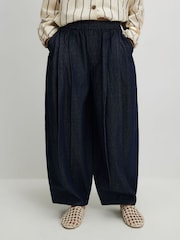 River Island Blue Pleated Elasticated Back Barrel Leg Trousers - Image 3 of 4