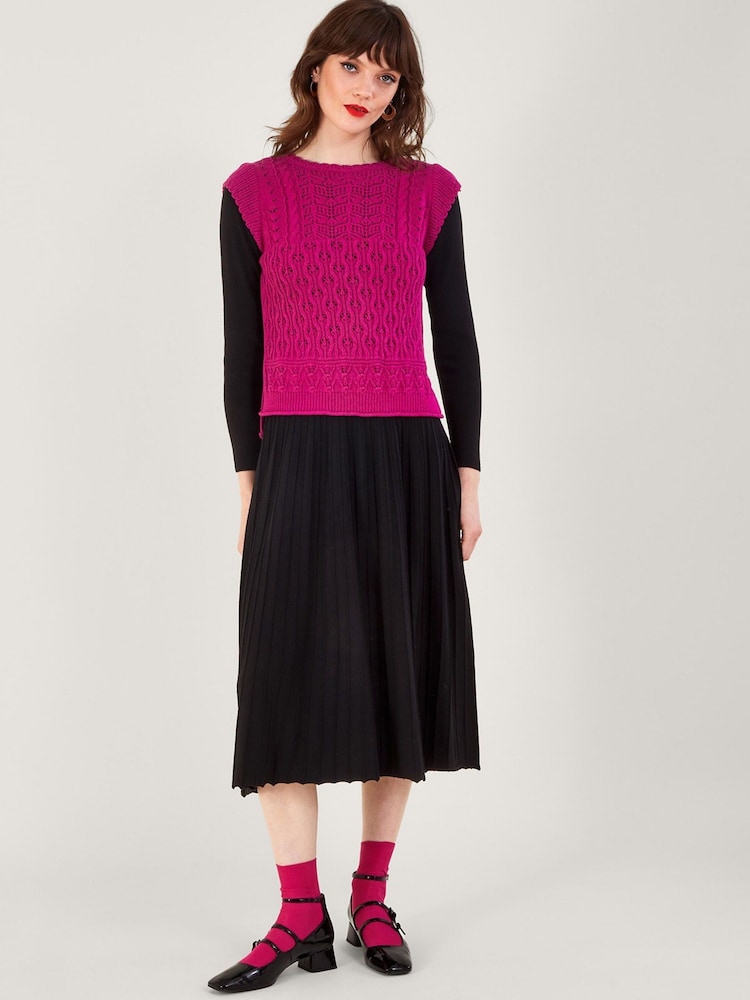 Monsoon Black Pleat Trim Slash Neck Midi Dress with Lenzing™ EcoVero™ - Image 2 of 4