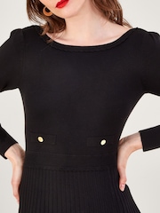 Monsoon Black Pleat Trim Slash Neck Midi Dress with Lenzing™ EcoVero™ - Image 3 of 4