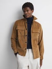 Reiss Camel Colins Corduroy Button-Through Overshirt - Image 1 of 5