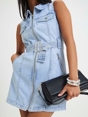 River Island Blue Petite Denim Sleeveless Mini Dress - Image 3 of 4