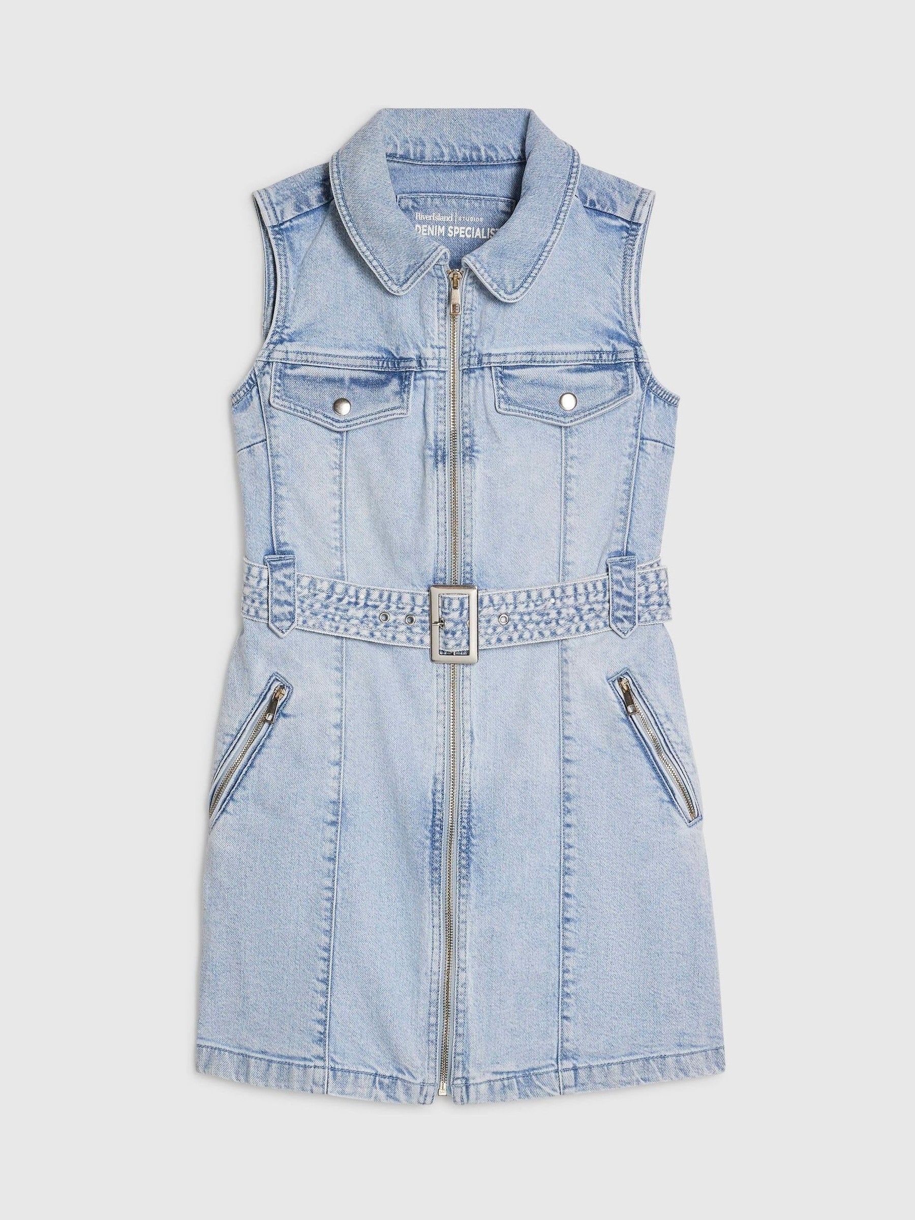 Buy River Island Blue Petite Denim Sleeveless Mini Dress from Next USA